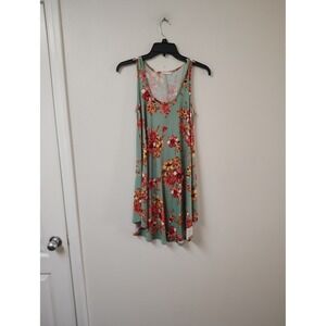 Reb & J. Floral Sleeveless Tunic Top Sage Green Red Orange Small T7050-FL24